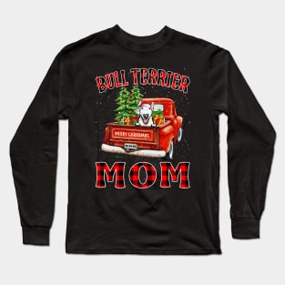 Christmas Bull Terrier Mom Santa Hat Truck Tree Plaid Dog Mom Christmas Long Sleeve T-Shirt